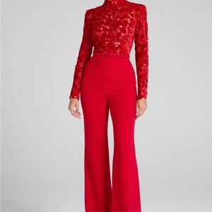 NADINE MERABI ELEANOR RED JUMPSUIT Vibrant Red Wide Leg Jumpsuit